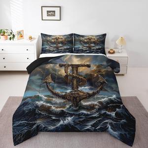 Erosebridal Комплект постельного белья Nautical Anchor в морском стиле с ретро-принтом для детей и взрослых, Yellow Grey