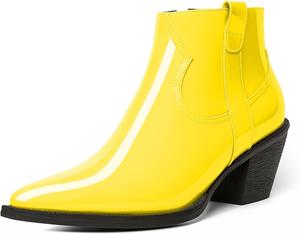 Женские ботильоны Esvowido с заостренным носком, низким каблуком, массивным каблуком, короткие ботинки с боковой молнией и мехом, офисные осенние ботинки, Yellow