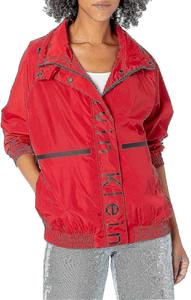 Женская легкая водонепроницаемая повседневная ветровка Calvin Klein, Logo Striped Crimson