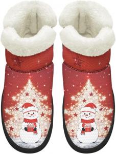 Зимние ботинки KEIAHUAN для женщин, с утеплителем из меха, удобные короткие ботильоны для прогулок на улице, Snowman Print