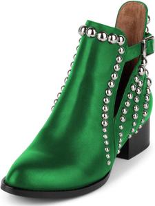 Женские ботильоны FSJ стильные с заклепками, вырезами, закрытым носком, средней массивной квадратной подошвой, боковыми ремешками, размер обуви US 4-15, Green