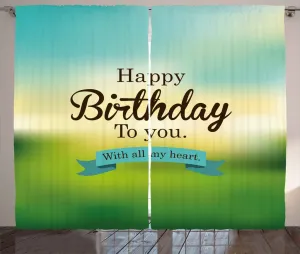 Штора ABAKUHAUS "День рождения в деревенском стиле", "Искренние поздравления", размытая, присборенная штора из тесьмы для спальни с петлями и крючками, 280 x 225 см, бирюзовый, желто-зеленый Abakuhaus