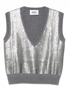 Вязаный топ с V-образным вырезом, украшенный пайетками ALPHA STUDIO, серый