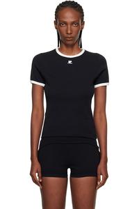 Courrèges Черная контрастная футболка с фирменным знаком