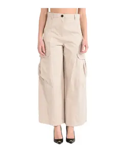 Брюки-Карго из выстиранного хлопкового габардина Max Mara, бежевый