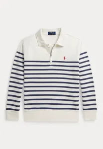 Полосатый свитер из французского махрового трикотажа с застежкой-молнией на четверть длины, размер 714y. Polo Ralph Lauren, Deckwash White/Light Navy