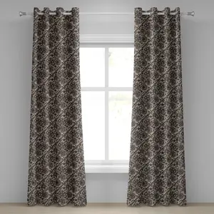 Готическая штора на люверсах ABAKUHAUS с абстрактным графическим кружевным узором с цветами и бабочками, в стиле старинной природы, декоративная двухпанельная штора на окно, 280 см x 245 см, цвет: бежево-черный