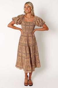Женское платье миди Soliel с пышными рукавами Petal and Pup, Tan black