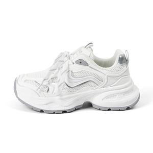 Женские кроссовки с низким верхом и массивной подошвой, увеличивающие рост, с противоскользящей подошвой и износостойкими элементами HUANQIU, White Silver