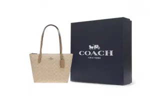 Сумка-шоппер Fiona Canvas With Leather, сумка-тоут, женская сумка, маленькая наплечная сумка Apricot COACH, Gift Box Set (Set+черный Box)