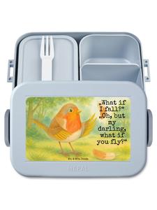 Mr. & Mrs. Panda Хлебница с изображением пера малиновки и надписью пастельно-голубого цвета