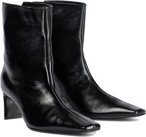 Женские высокие кожаные сапоги до колена - массивный каблук 7,5 см, заостренный носок, широкая голень, зимние стильные высокие сапоги NSZPD, Black S