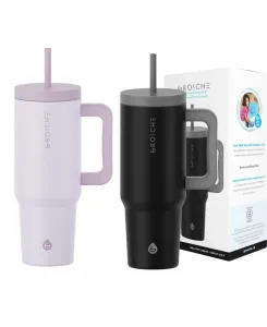 Термокружка объемом 1 л (около 1,2 литра) с трубочкой и ручкой, 2 шт Grosche, черный