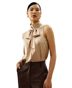 Женская шелковая блузка без рукавов с запахом LILYSILK, коричневый/бежевый