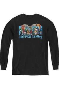 Футболка с длинным рукавом для подростков "Состав Лиги Справедливости Америки" Gildan, черный