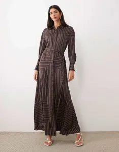 Коричневое платье макси с рубашкой Mango в коричневую полоску