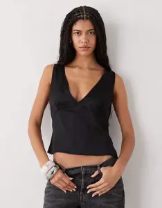 Черный атласный топ Weekday