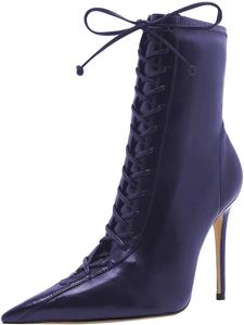 Женские ботильоны FYS с острым носком на высоком каблуке, шнуровкой, кружевные, осенние, для женщин, размеры 4-15 US, Dark Blue