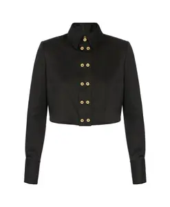 Укороченная хлопковая атласная рубашка Elisabetta Franchi, черный