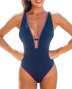 Женский слитный купальник с эффектом утягивания живота, вырезами и текстурированной поверхностью Cupshe, Dark blue