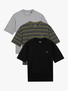 Полосатая и однотонная футболка из хлопковой смеси Lyle & Scott, Pack of 3, Olive/Grey/Black