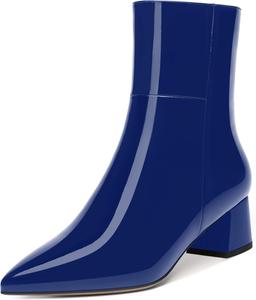 Женские ботинки NUMALEO с пряжкой, с острым носком, для активного отдыха, стильные, с низким толстым каблуком 5 см, высокие до щиколотки, Royal Blue