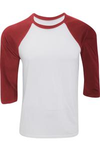 Мужская бейсбольная футболка с рукавом 3/4 из холста BELLA + CANVAS, белый/красный