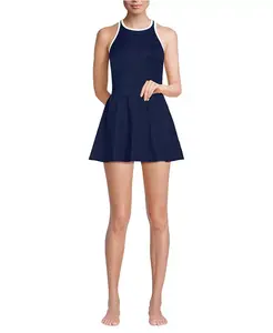 Женский купальник-платье без косточек с высоким воротом Lands' End, синий