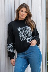 Свитер Belle жаккардовой вязки с контрастным цветочным узором Pour Moi, черный