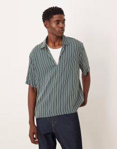 Свободная рубашка через голову в темно-зеленую полоску Asos Design