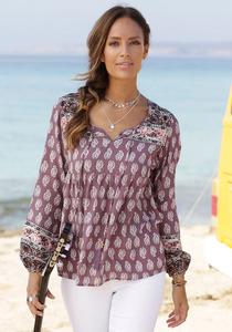 LASCANA женский топ с длинными рукавами в стиле бохо, фиолетовый/мультиколор