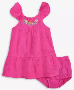 Комплект для девочек: платье и шортики из хлопкового трикотажа и марли, 2 предмета First Impressions, розовый