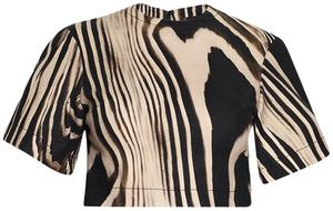 Укороченный топ David Koma с коротким рукавом и принтом «зебра», бежево-черный