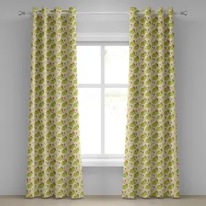 Штора на люверсах ABAKUHAUS Динозавр, милые персонажи-динозавры с весенними луговыми цветами и сердечками, декоративные двухпанельные шторы, 280 x 260 см, зеленый и желтый Abakuhaus