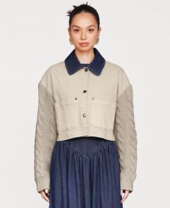 Женская джинсовая рабочая куртка с рукавами-свитерами, обработанная методом полоскания Avec Les Filles, Washed Tan