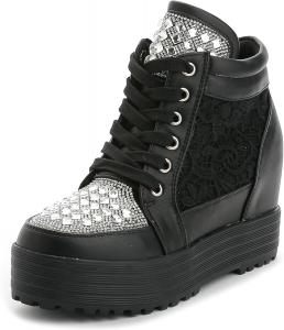 Женские кроссовки на высокой подошве Rismart с скрытой танкеткой и ботильоны, Black