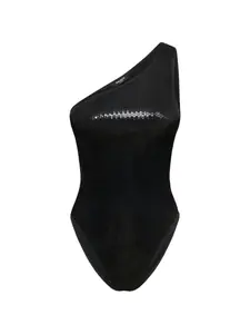 Купальник на одно плечо с пайетками Balmain, черный