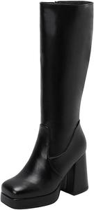 Женские ботфорты на платформе с высоким голенищем, толстым каблуком и боковой молнией, сексуальные длинные ботильоны для осени и зимы, обувь большого размера Generic, Black