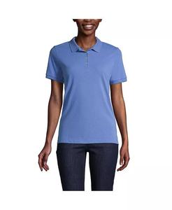 Женская сетчатая рубашка-поло с короткими рукавами и полосками Lands' End, синий