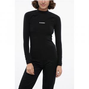 Топ из технической ткани с длинными рукавами и напечатанным логотипом Jil Sander, Black