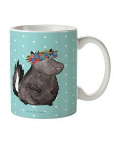 Детская кружка с рисунком скунса, без слов, в пастельно-бирюзовом цвете Mr. & Mrs. Panda