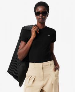 Женская хлопковая облегающая футболка с круглым вырезом LACOSTE USA, Black