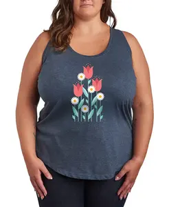 Майка размера плюс с принтом красных цветов Hybrid Apparel, синий