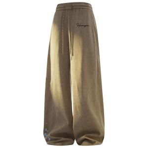 Повседневные брюки Unisex утепленные с флисовой подкладкой прямого кроя HUANQIU, хаки fleece-lined