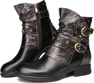 Женские кожаные ботильоны CrazycatZ разноцветные винтажные кожаные ботинки, Black