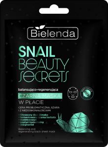 Bielenda, SNAIL BEAUTY SECRETS, Балансирующая и восстанавливающая черная тканевая маска, 1 шт.