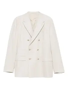 Двубортный пиджак в полоску Eleventy, бежевый