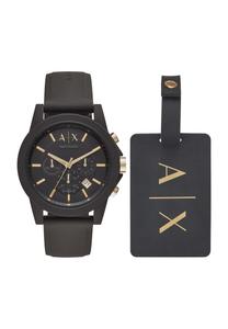 Мужской набор хронограф с багажной биркой Outerbanks AX7105 ARMANI EXCHANGE, черный