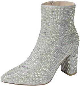 Женские ботильоны на толстом каблуке с блестками Forever, Silver