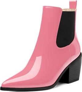 Женские ботильоны FEMSTEP Челси с эластичной вставкой, заостренным носком и высоким устойчивым каблуком, удобные лакированные ботинки на осень для вечеринок, шопинга и свиданий, Baby Pink
